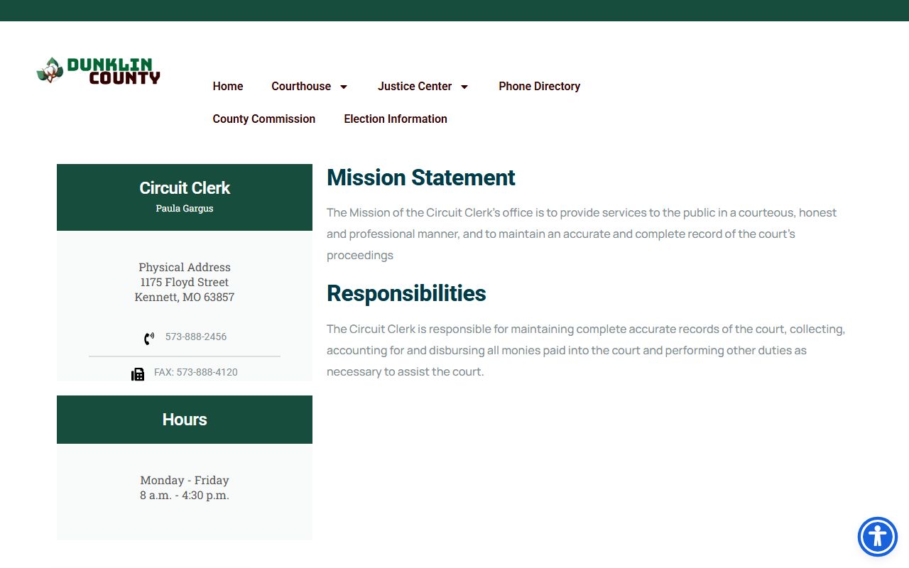 Dunklin County Circuit Clerk court records page