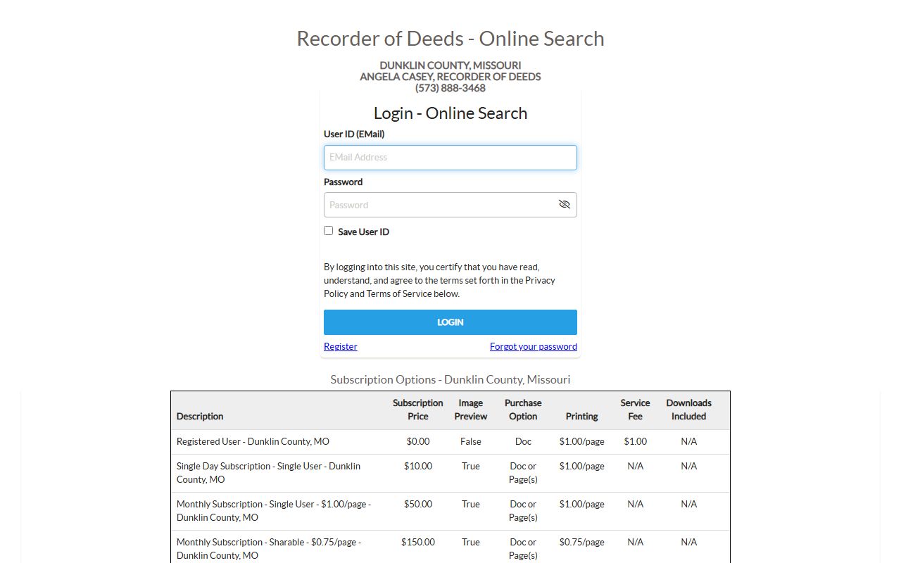 Dunklin County Circuit Clerk records comparison with iRecord recorder login