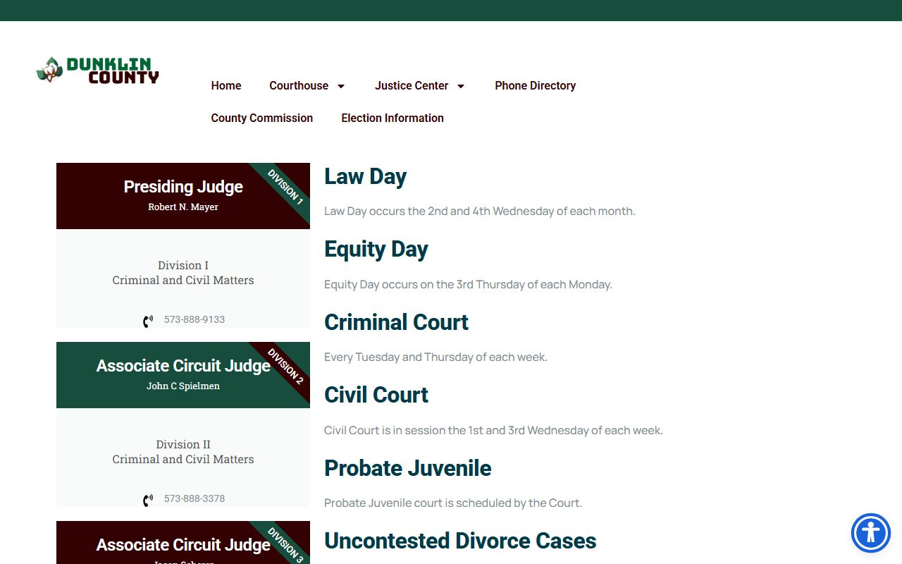 Dunklin County court dockets judicial system schedule
