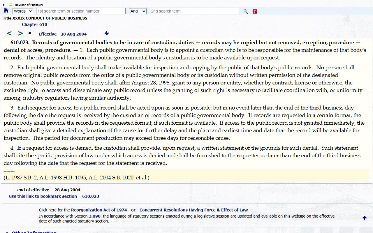 Dunklin County court records Missouri public records custodian rules