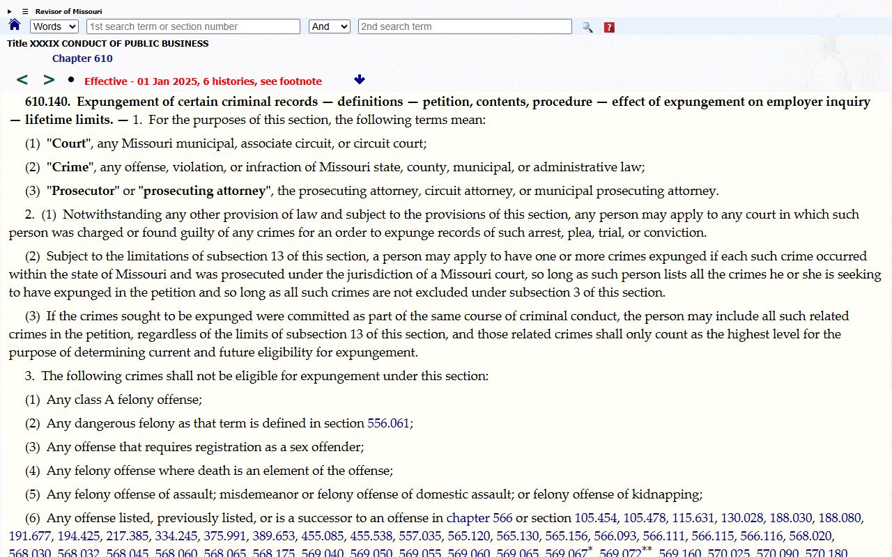 Dunklin County criminal court records expungement statute source
