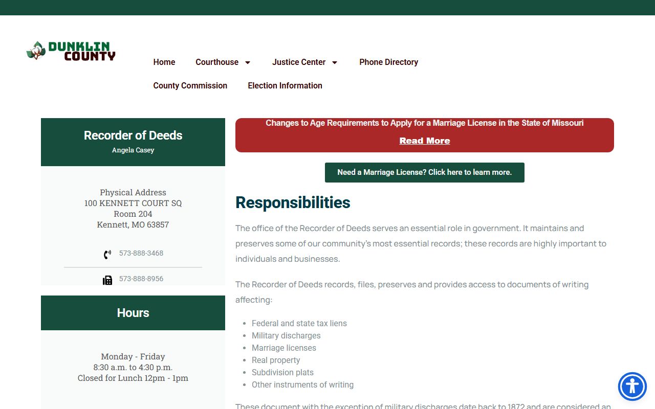 Dunklin County court records Recorder of Deeds page