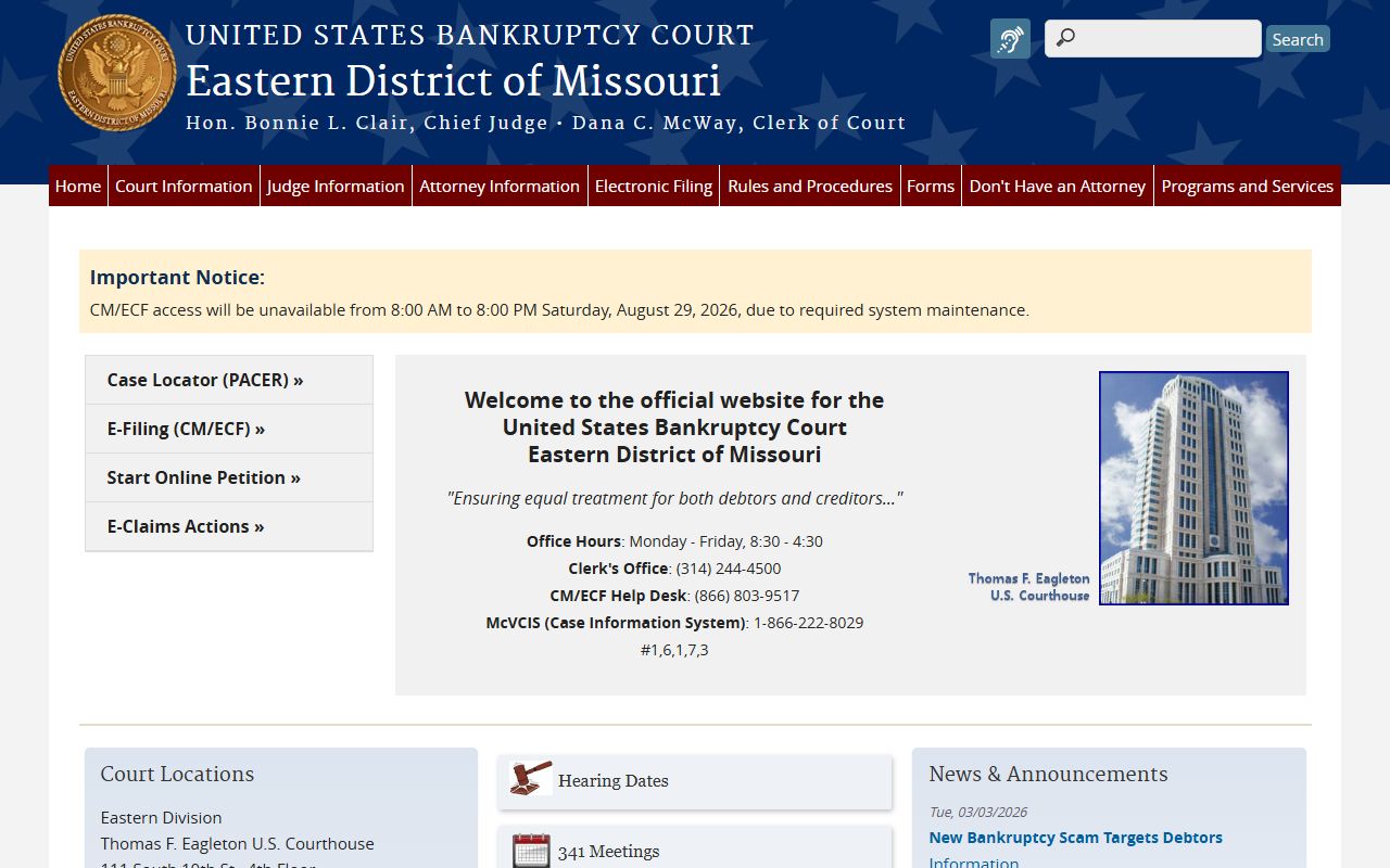 Dunklin County inmate records Eastern District Missouri federal court access
