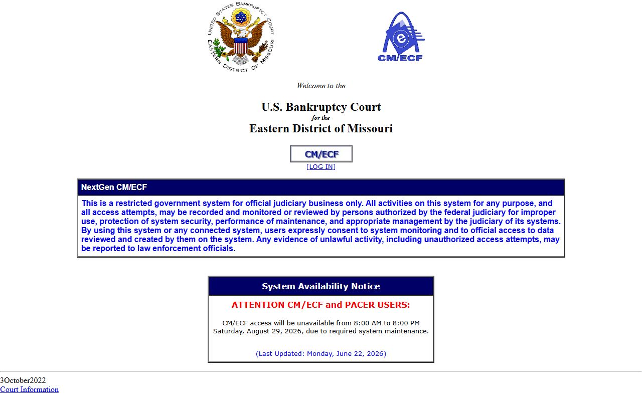 Dunklin County probate records Eastern District Missouri bankruptcy CM ECF