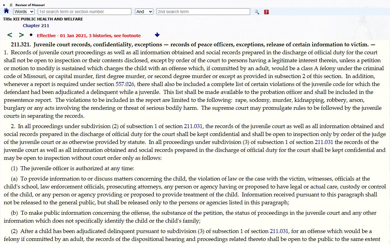 Dunklin County probate records Missouri juvenile record confidentiality statute